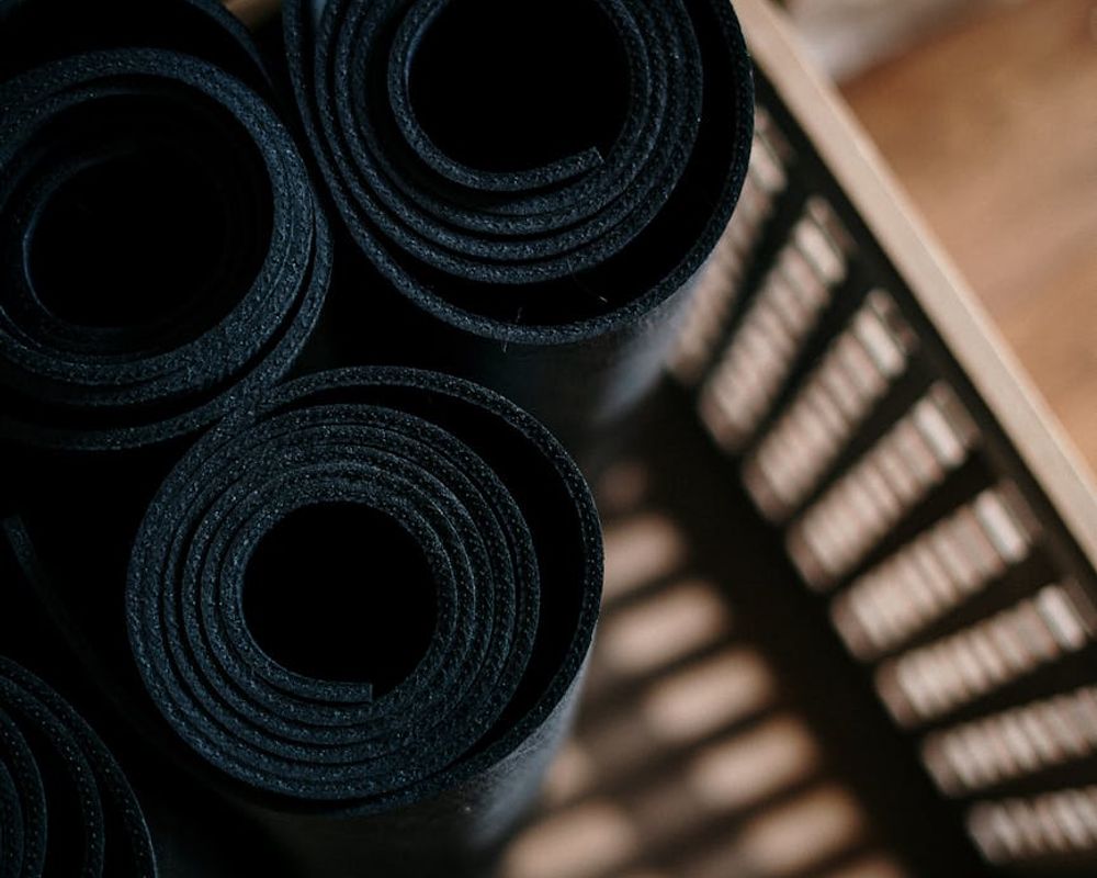 Detailed close-up of a yoga mat and equipment.